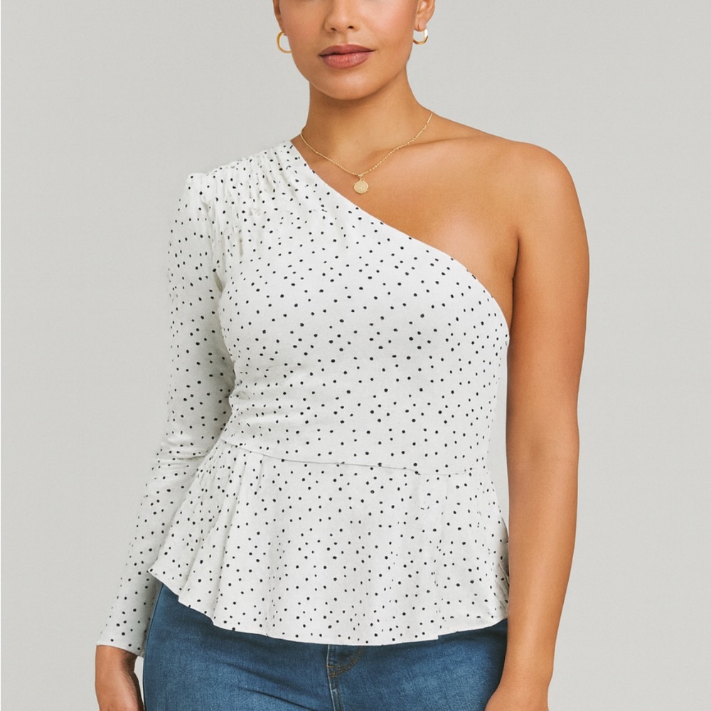Victoria's Secret White One-Shoulder Polka Dot Blouse